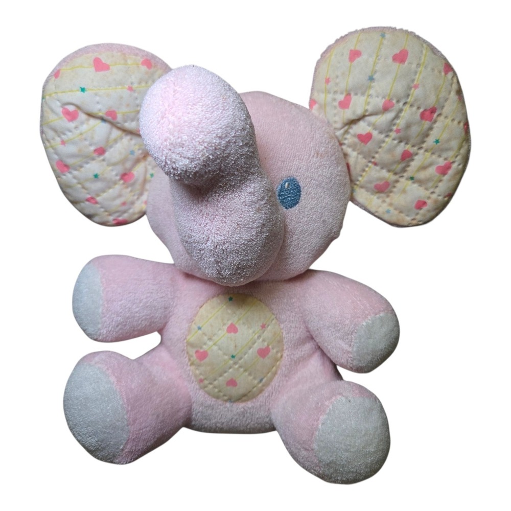 Vintage Dan Dee Pink Pastel Elephant Terry Cloth Squeaker Plush Embroidered Eyes